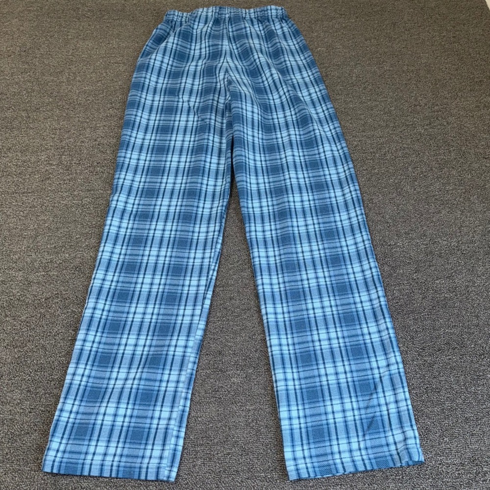 Brandy Melville Blue Plaid Tilden Pant Elastic Waist Straight Leg Trousers Small